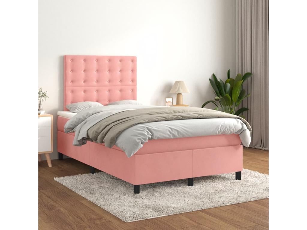 Upholstered bed base with mattress, Pink, 120x200 cm, Velvet, FWYI32672