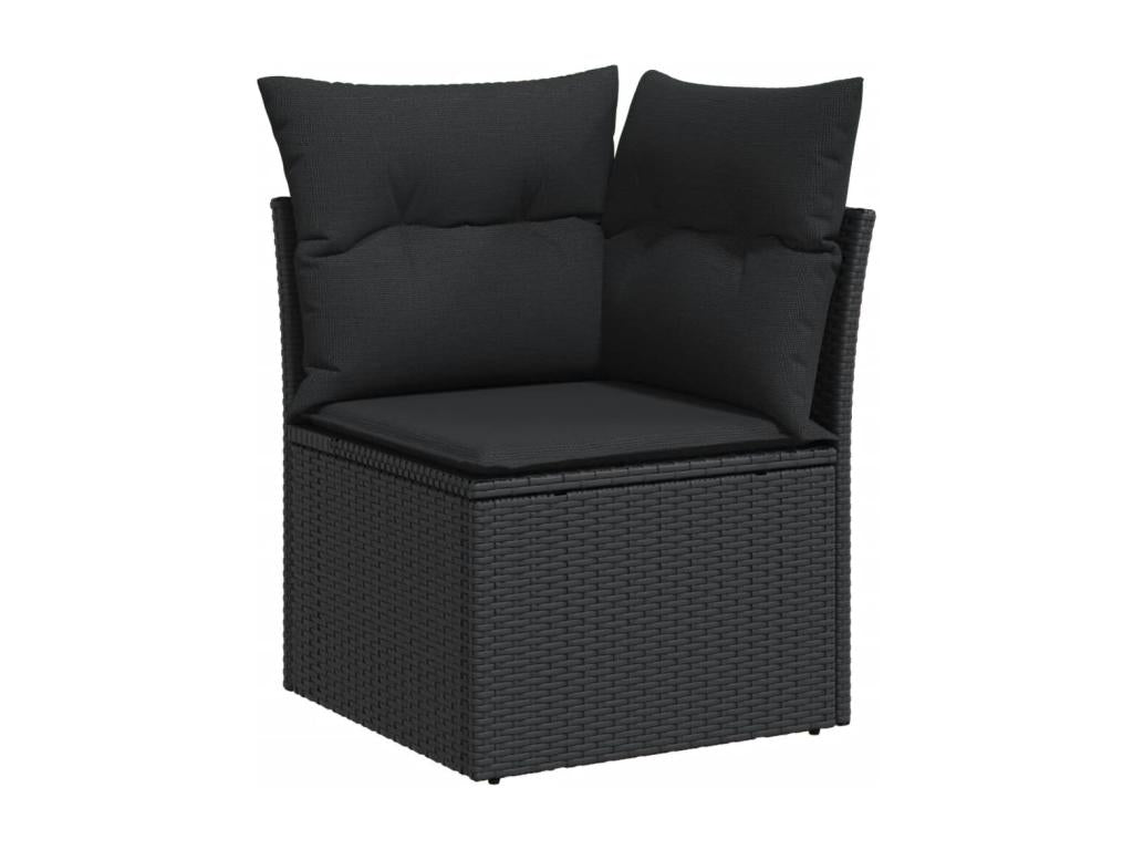 9-piece garden furniture set with cushions, black resin wicker VCIG39117