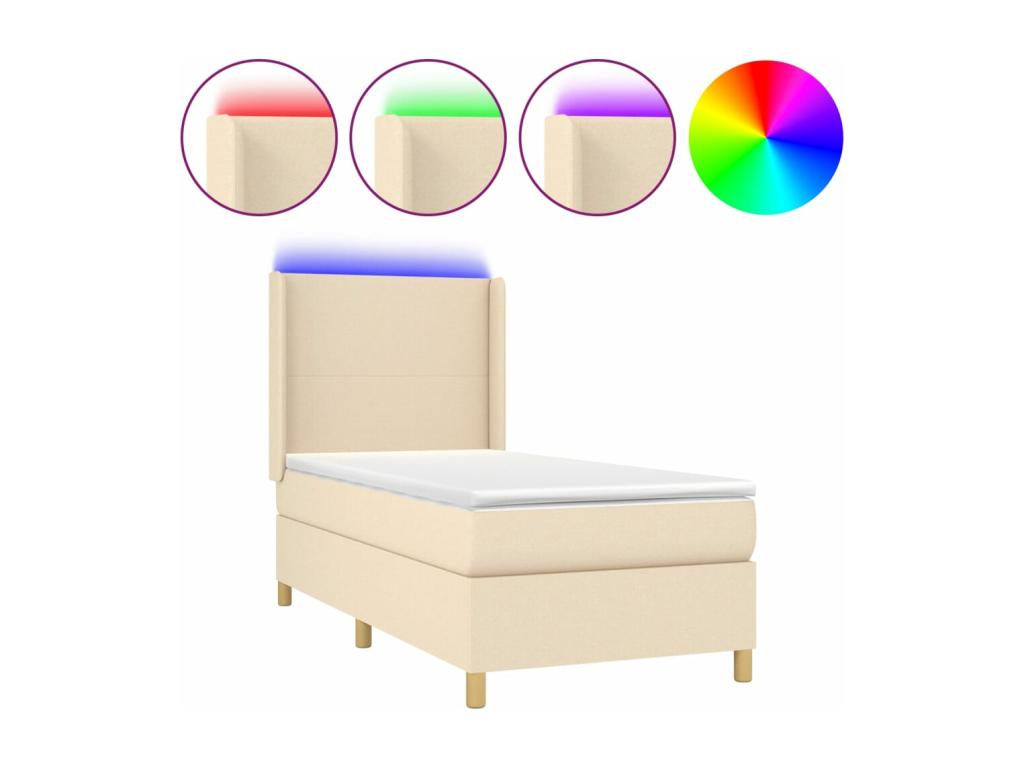Upholstered bed base with mattress and LED lighting, Cream, 80x200cm, Fabric VFJD62593