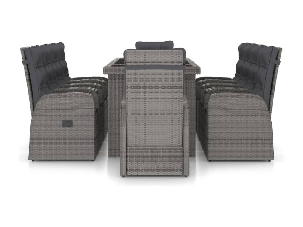 11-piece garden furniture set with cushions, grey wicker resin, QPNW97323