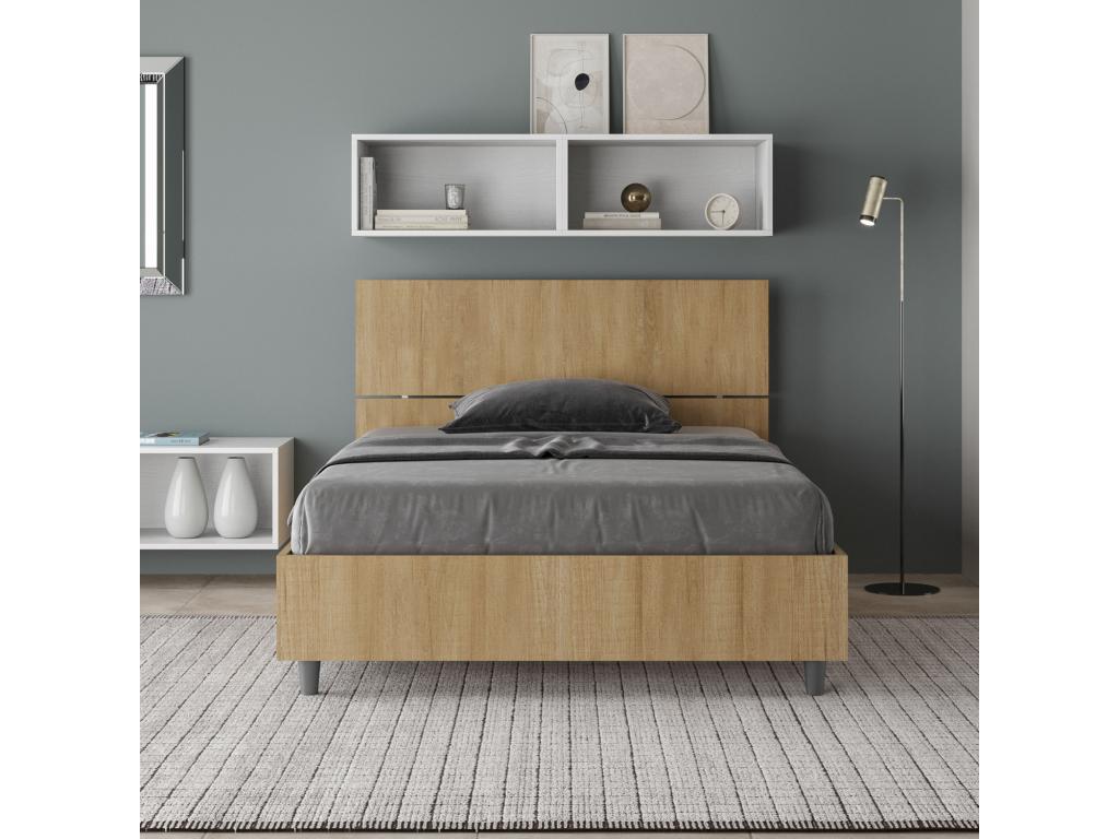Single bed with 120x200cm slatted base and straight headboard in natural oak finish, Dormeva XBFD71769