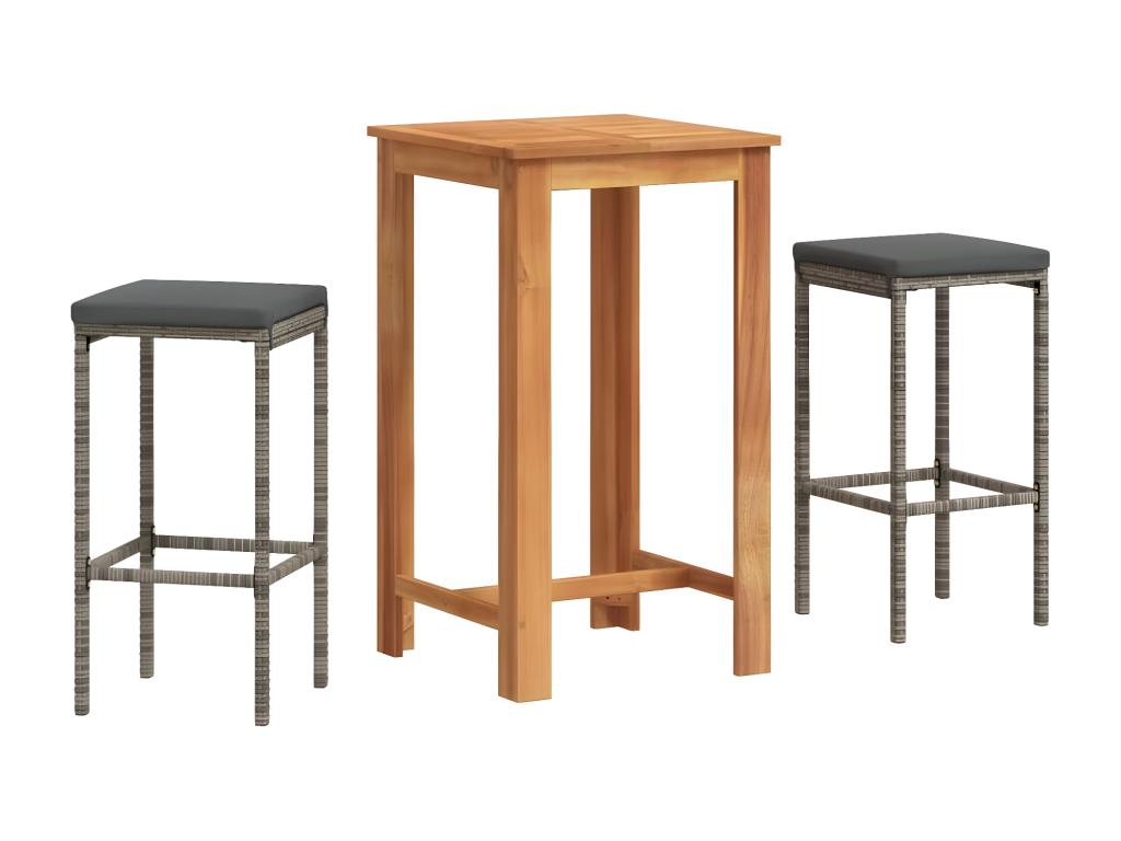 Dormeva XTKM23570 3-piece garden bar set, grey solid wood and rattan