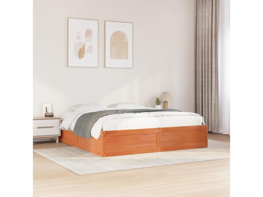 Brown wax bed frame 200x200 cm solid pine wood QDOT08674