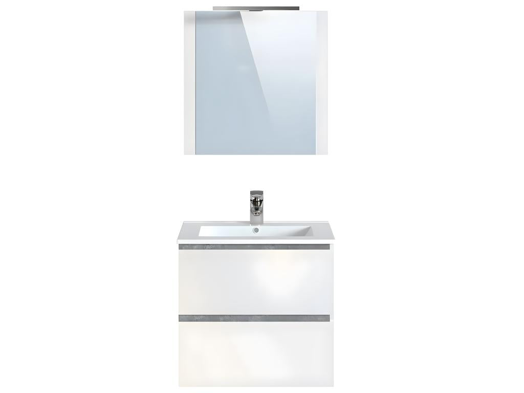 Bathroom cabinet in cement/glossy white melamine - Length 60 x Depth 45 x Height 85 cm BLTT63892