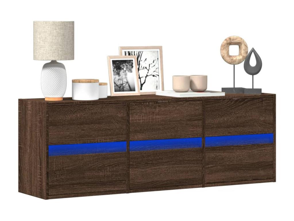 Wall-mounted TV unit with Dormeva LED lighting, brown oak finish, 130x31x45 cm, LGOD24644