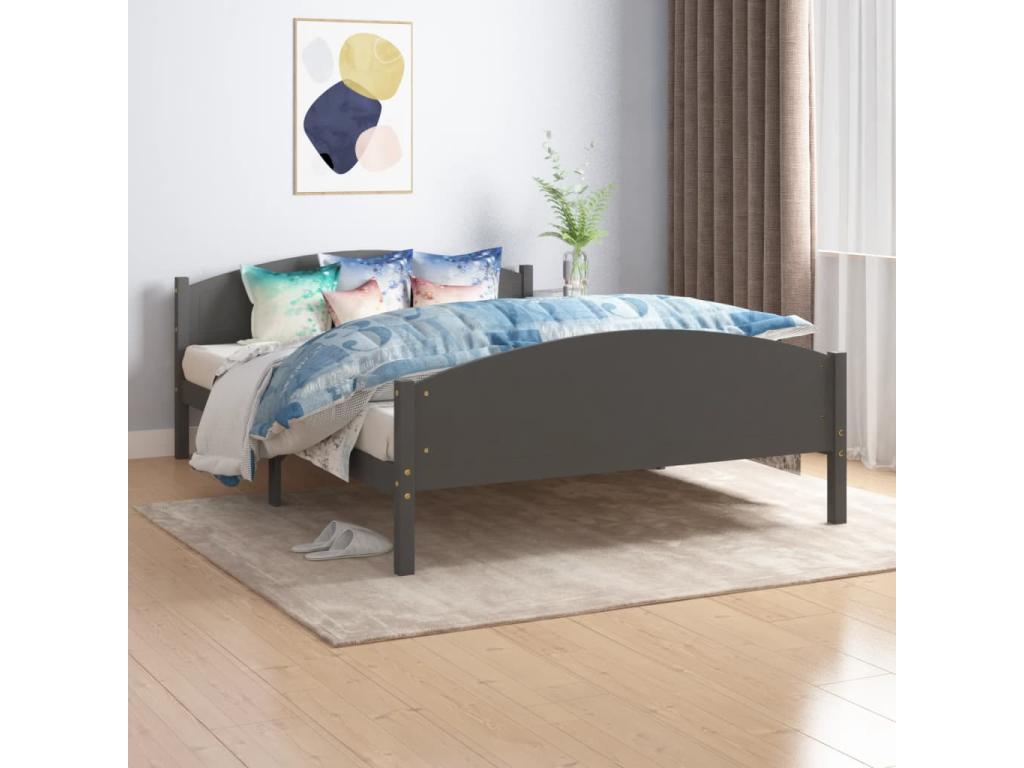 Bed frame without mattress, dark grey solid pine, 160x200 cm QNFH18778