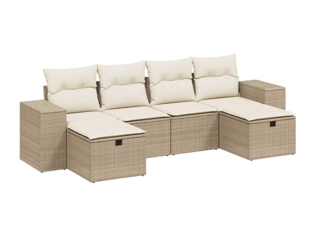 Garden furniture set with cushions, 6 pieces, beige woven resin, LZVM84442