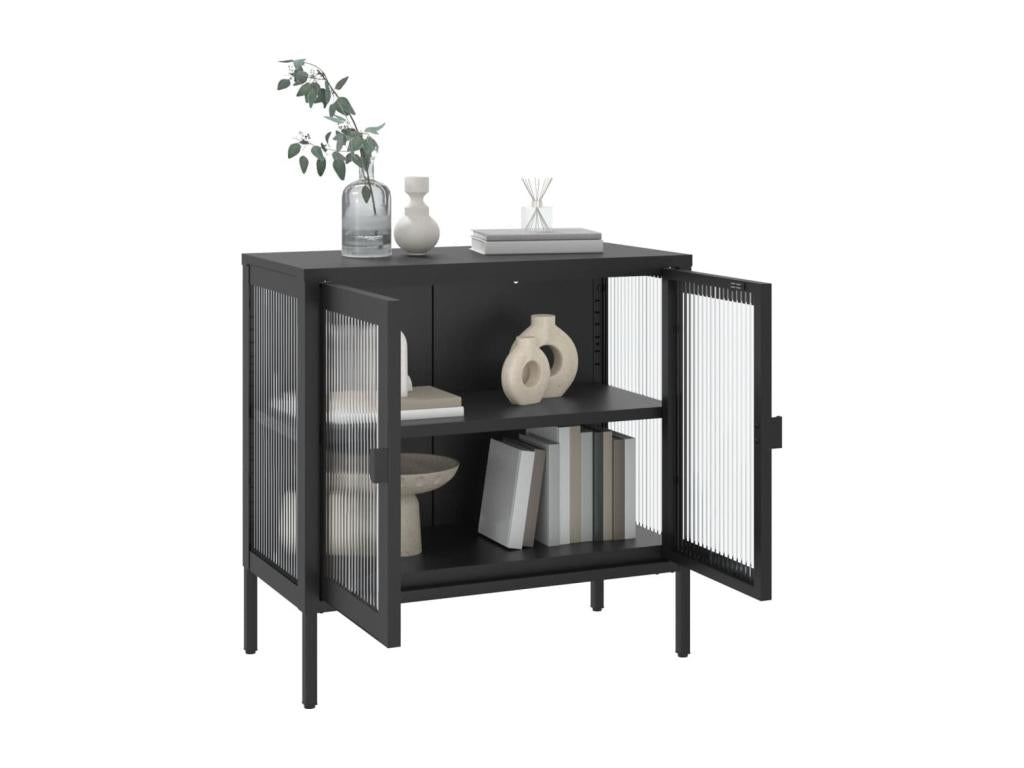 Black sideboard 70x35x70 cm glass and steel ADPJ74986