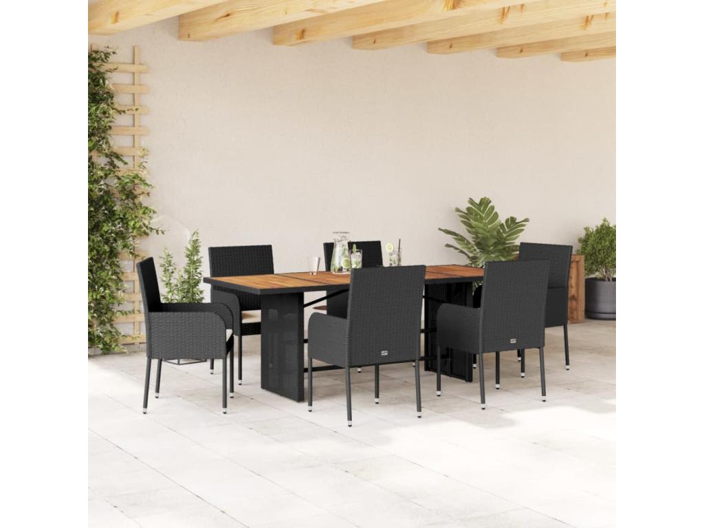Zensova 7-piece garden dining set with cushions, woven resin, YWVO77468
