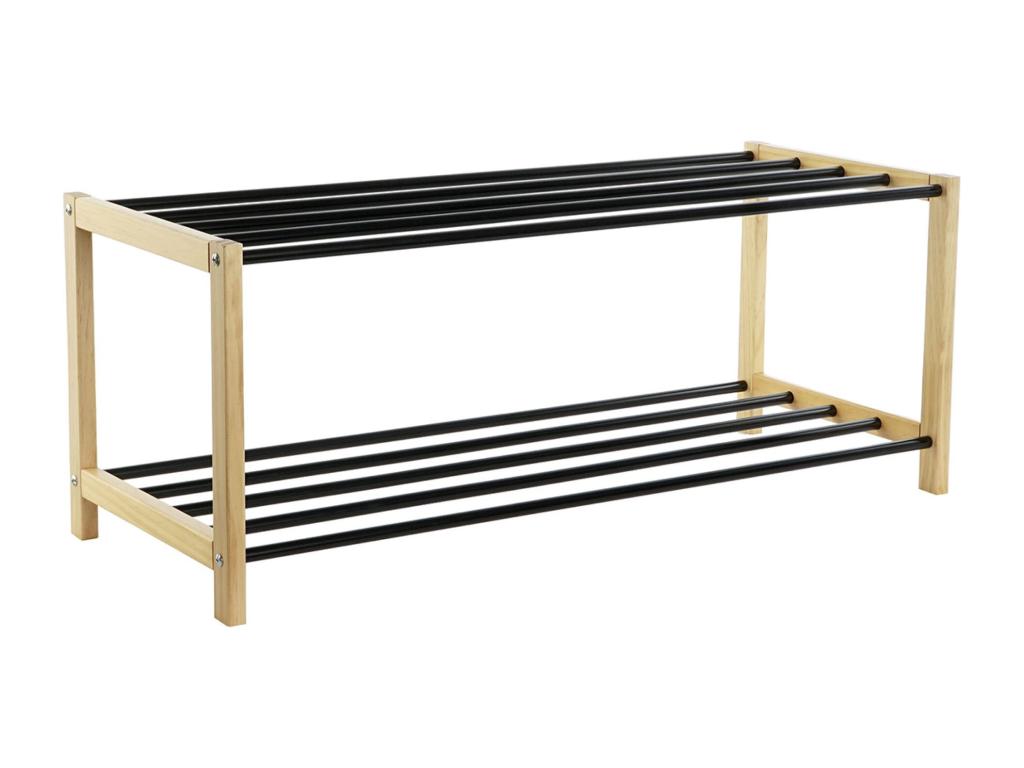 Shoe rack, shoe cabinet in natural pine wood and black metal - length 80 x depth 31 x height 32 cm SDXZ69295