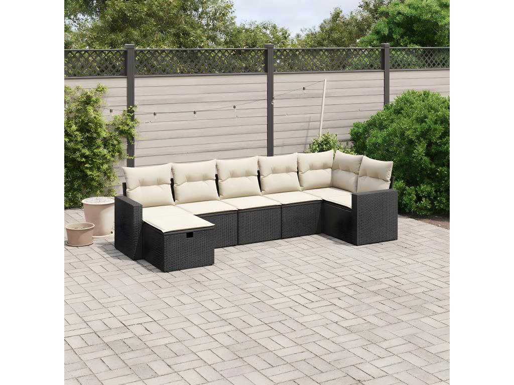 7-piece garden furniture set with cushions, black resin wicker EJQN90733