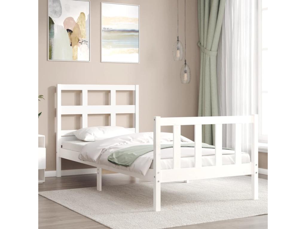 Bed frame with white headboard 90x200 cm solid wood YCSL49962