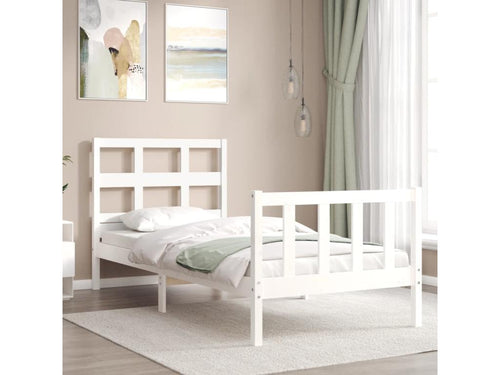 Bed frame with white headboard 90x200 cm solid wood YCSL49962