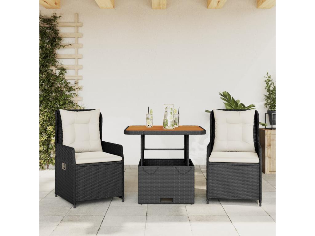 Lysvia 3-piece set with black resin wicker cushions PKEO00418