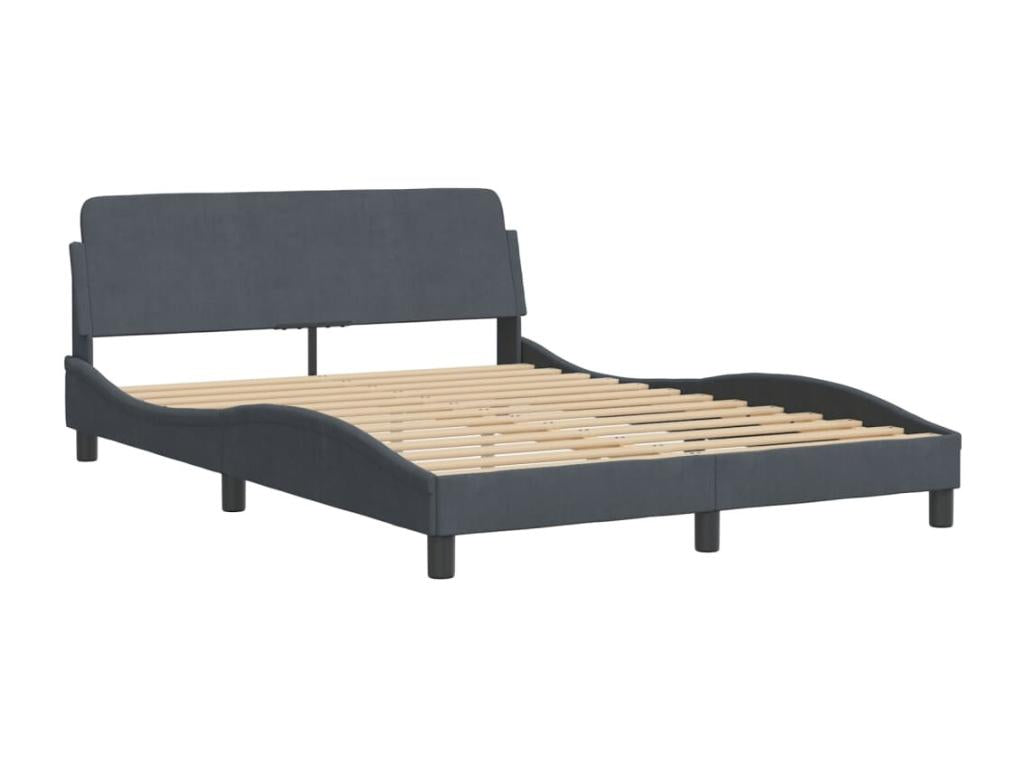 Dark grey velvet bed frame without mattress, 140x200 cm, HQDP01900