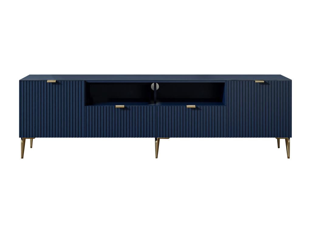 TV stand with 2 doors, 2 drawers and 2 shelves in MDF and steel - Blue and gold - Dormeva DYPO81103