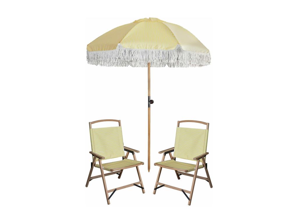 Dormeva - Beach Parasol and 2 Chairs Set in Yellow Polyester and Beech Wood Playa PWQJ66846