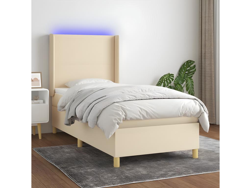 Upholstered bed base with mattress and LED lighting, Cream, 80x200cm, Fabric VFJD62593