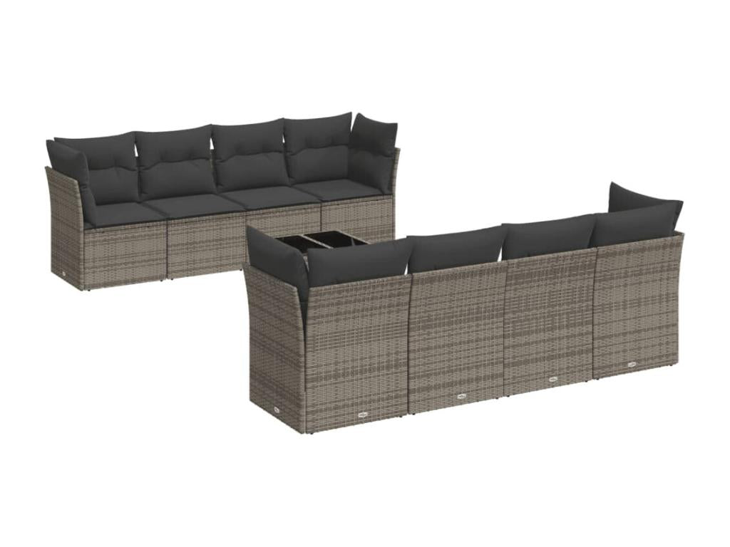 9-piece garden furniture set with grey resin wicker cushions GWDY04786