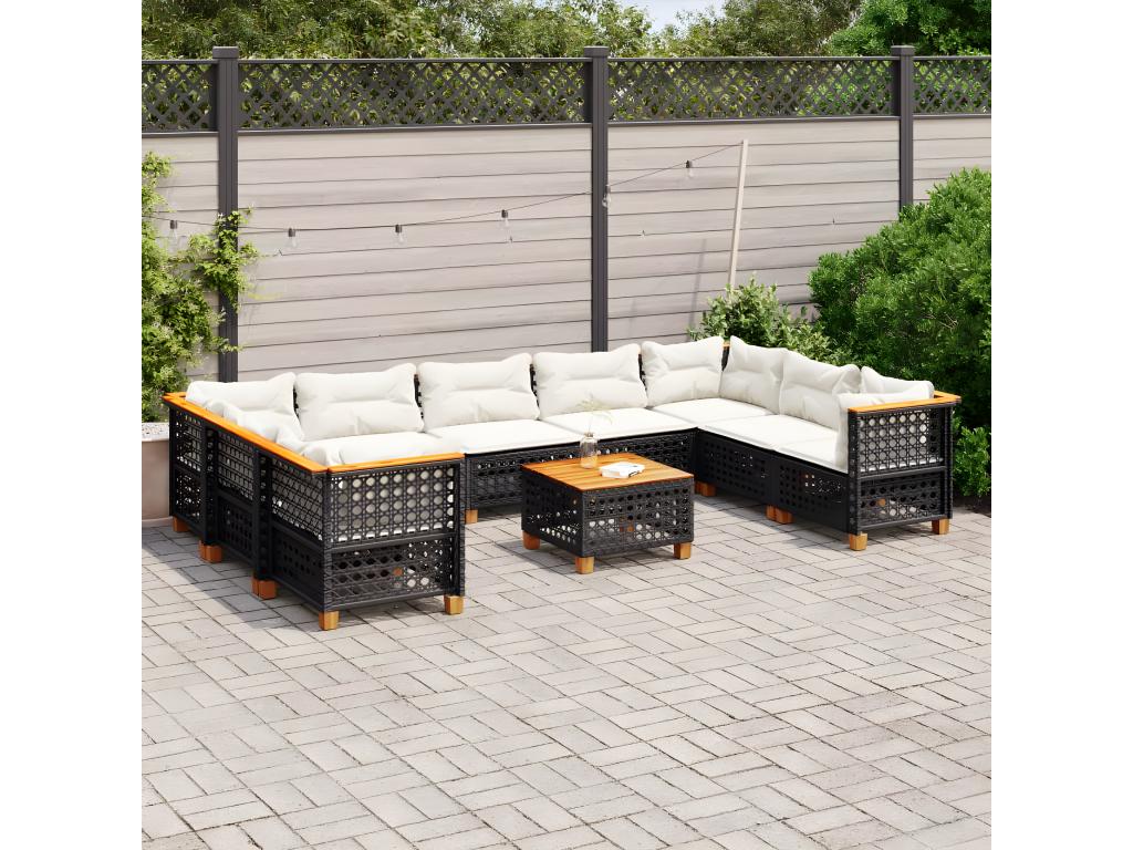 10-piece garden furniture set with cushions, black woven resin UVYS99694