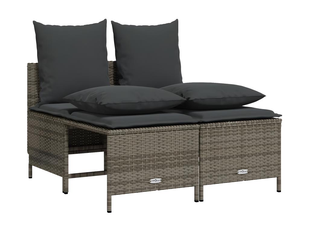 4-piece garden furniture set with grey resin wicker cushions QMAG97675
