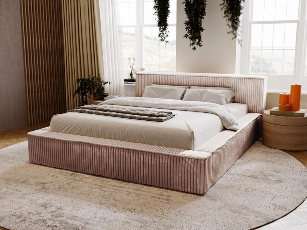 Upholstered bed with storage - 140x200 - double bed - ribbed - brown - Dormeva ILKK33652