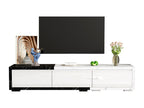 Adjustable length TV unit 140-179.5 cm - 3 drop-down doors - marble effect - White / Black LDAK13684