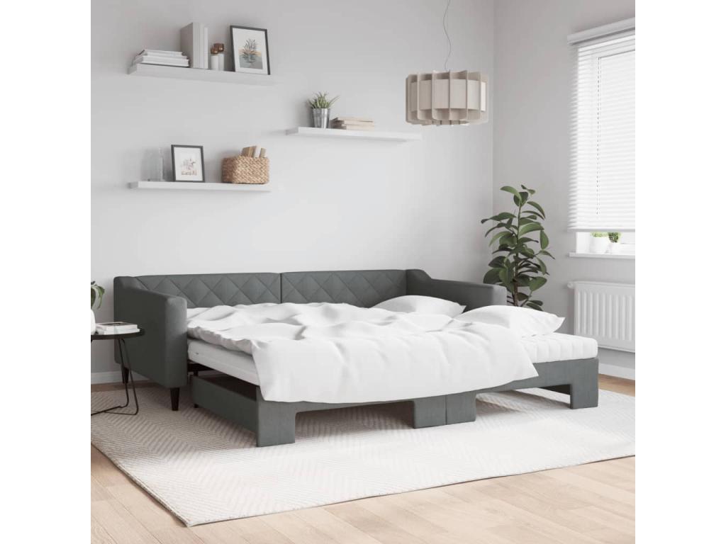 Daybed with pull-out bed and dark grey mattress 100x200 cm fabric DEAX65868