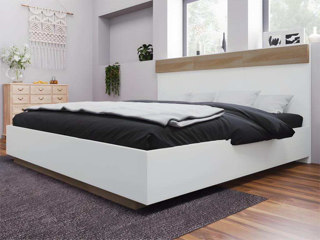 Adult bed 140x200cm - floating bed with slatted base by Dormeva - wooden frame - white USOE78730