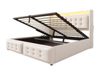 140x200cm Storage Bed in Linen Fabric - with LED and Charging Ports - Beige BEGL37087