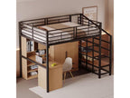 140x200 cm loft bed with large staircase - Metal, plywood, and MDF - Dormeva slatted base - Black VCKQ71071