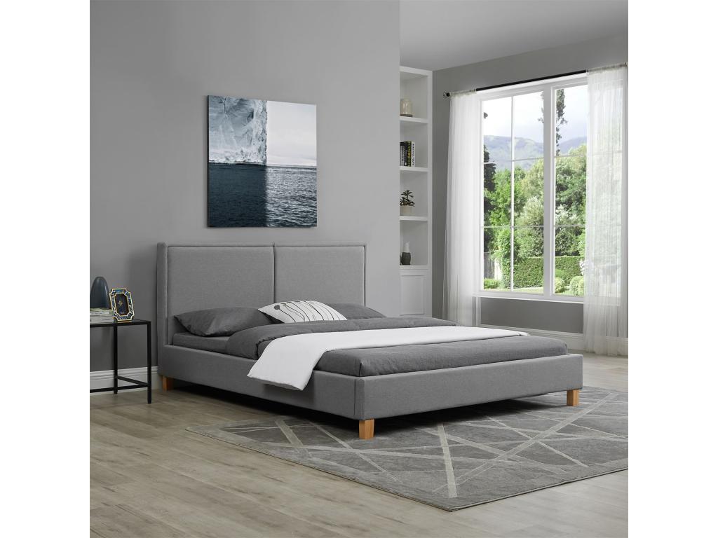 Dormeva double bed for adults, size 160x200 cm, 2-seater / 2-person, with slatted base and grey fabric headboard AZHG44069