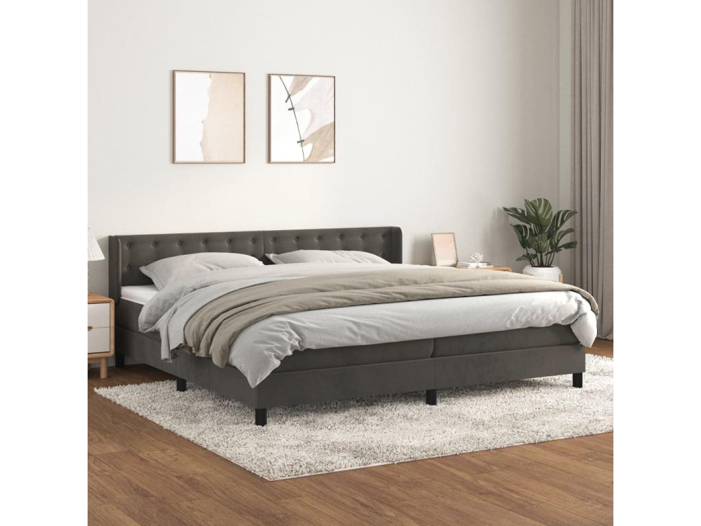 Upholstered bed base and mattress, Dark Grey, 200x200cm, Velvet, SRIP84957