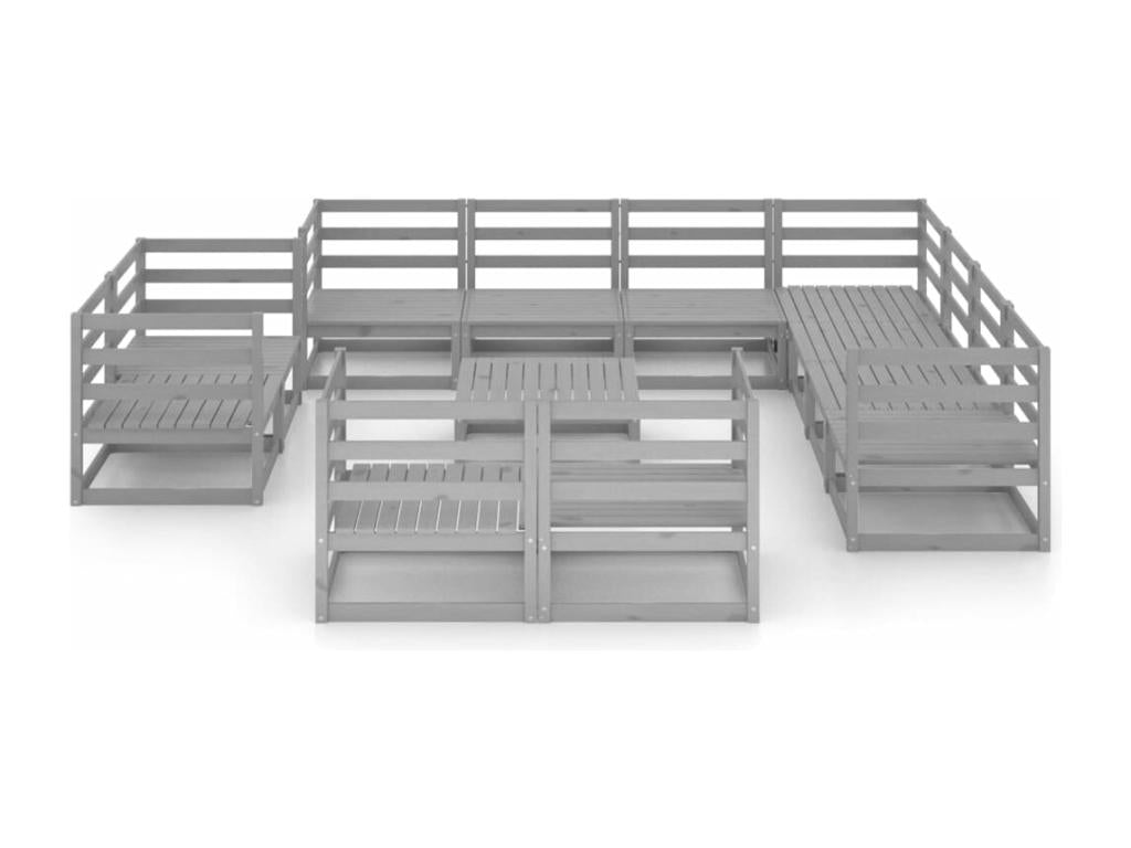 12-piece garden furniture set, grey solid pine wood AALI39979