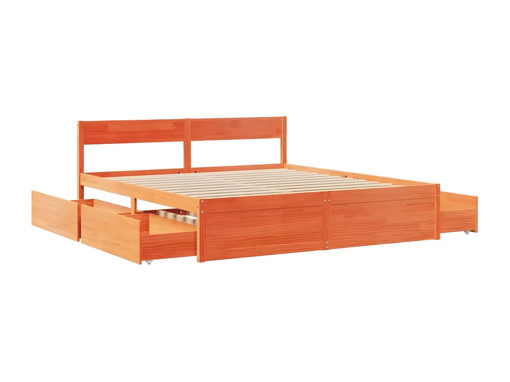 Bed frame with drawers, brown wax finish, 180x200cm, solid pine wood XDUE60416