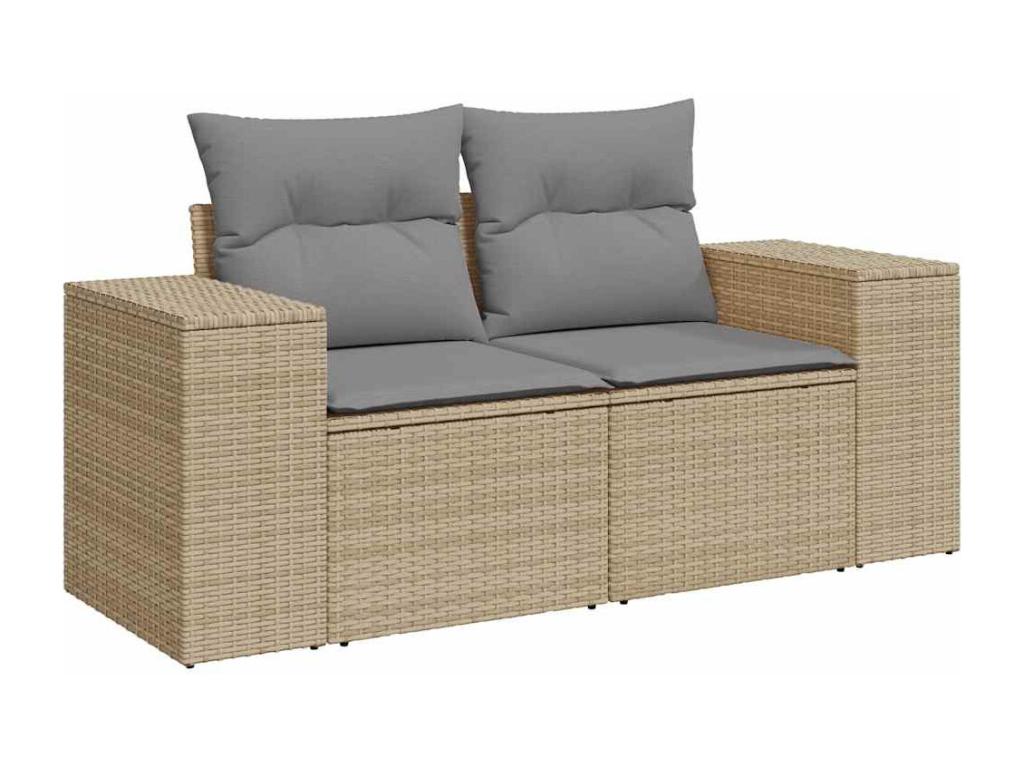 7-piece garden furniture set with cushions, beige woven resin, JKYS23827