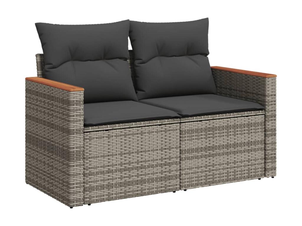 7-piece garden furniture set with cushions, grey woven resin CKVF03087