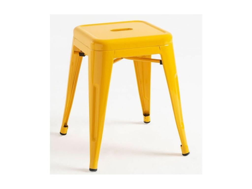 Low stool 45cm Kontoir in polished steel - Industrial and elegant design - Yellow color BFRS01985