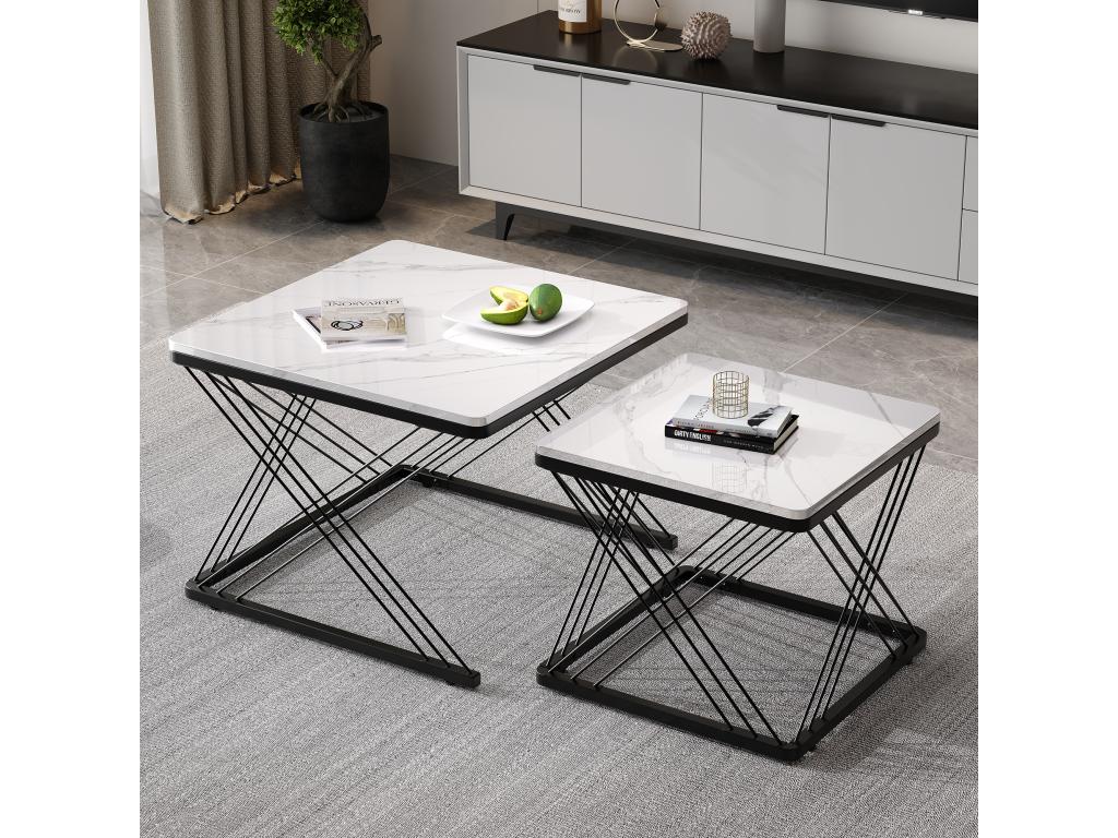Set of 2 elegant nesting coffee tables in glossy marble effect Dormeva JNPY12498