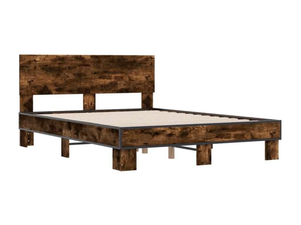 Smoked oak bed frame 140x190 cm engineered wood and metal RECJ54846