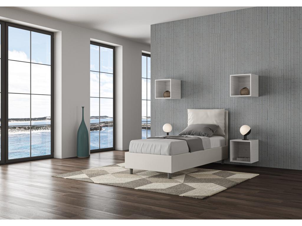 Modern adult bed with faux leather upholstered cushions - Dormeva White - 80x190cm - Optional with storage BUMT13745