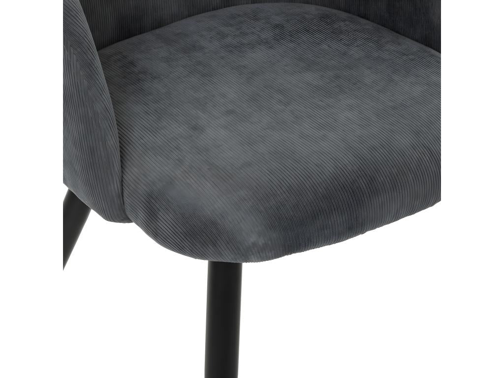 Dining chair in pebble grey corduroy with black metal legs ZCAS24030