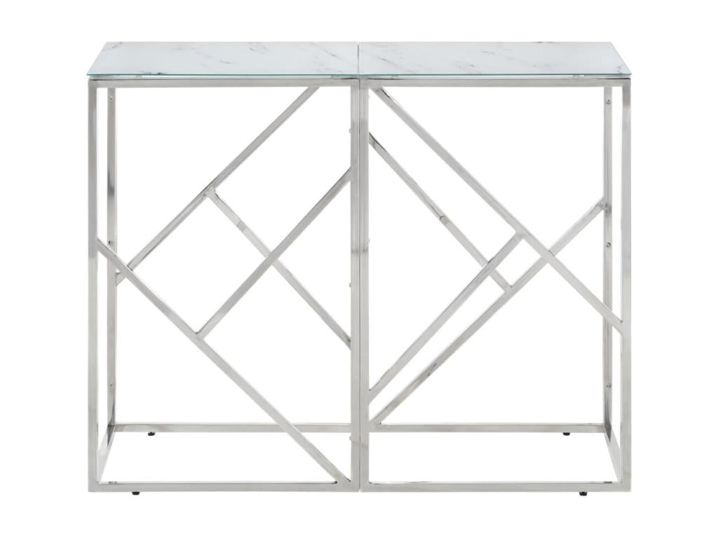 Silver console table in stainless steel and tempered glass ONPA96145