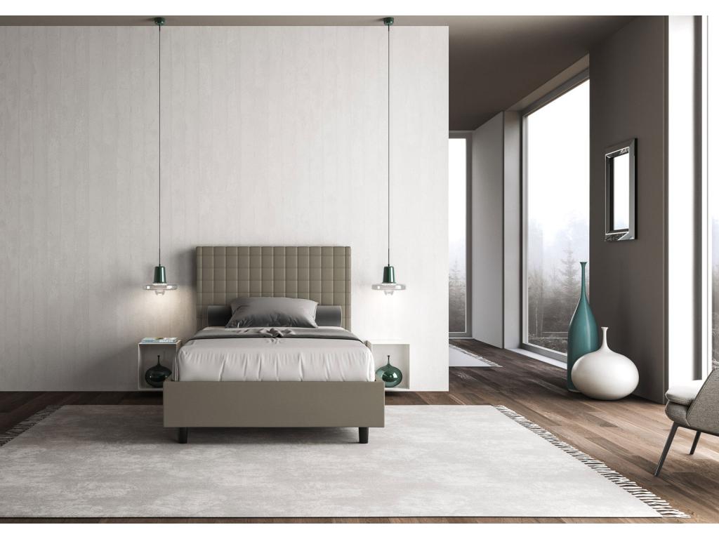 Dormeva DPCD44363 bed with upholstered slatted base, 140x200 cm, cappuccino faux leather