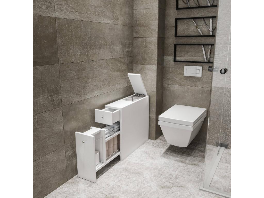 Lysvia White Wood FPUS05558 Bathroom Storage Unit with 1 Door and 2 Drawers