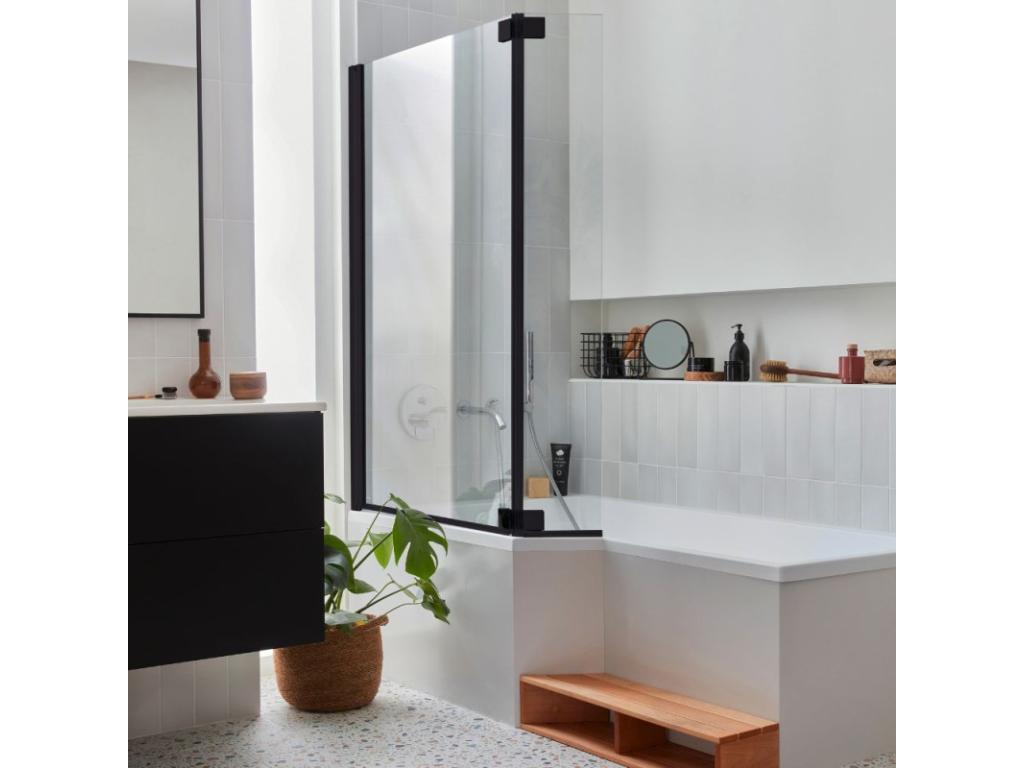 Dormeva Neo 160x90cm Non-Slip Bath/Shower Pack, Matte White - Left-Hand View, Matte Black Bath Screen ZAWD35518