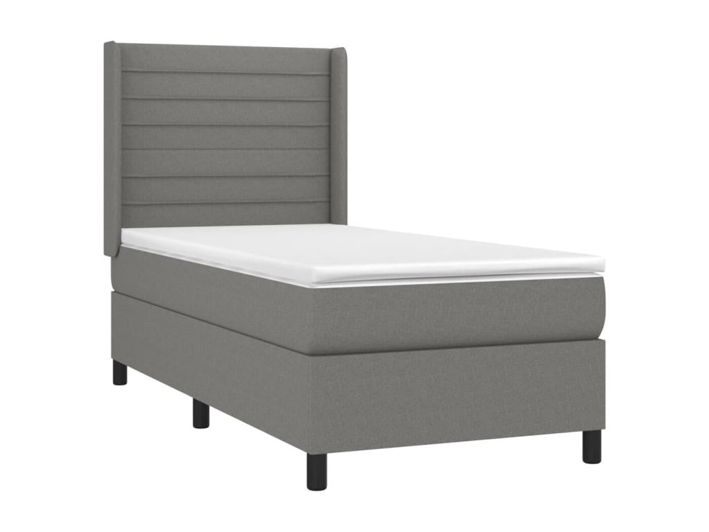 Upholstered bed base with mattress, Dark Grey, 100x200cm, Fabric TWKB12489