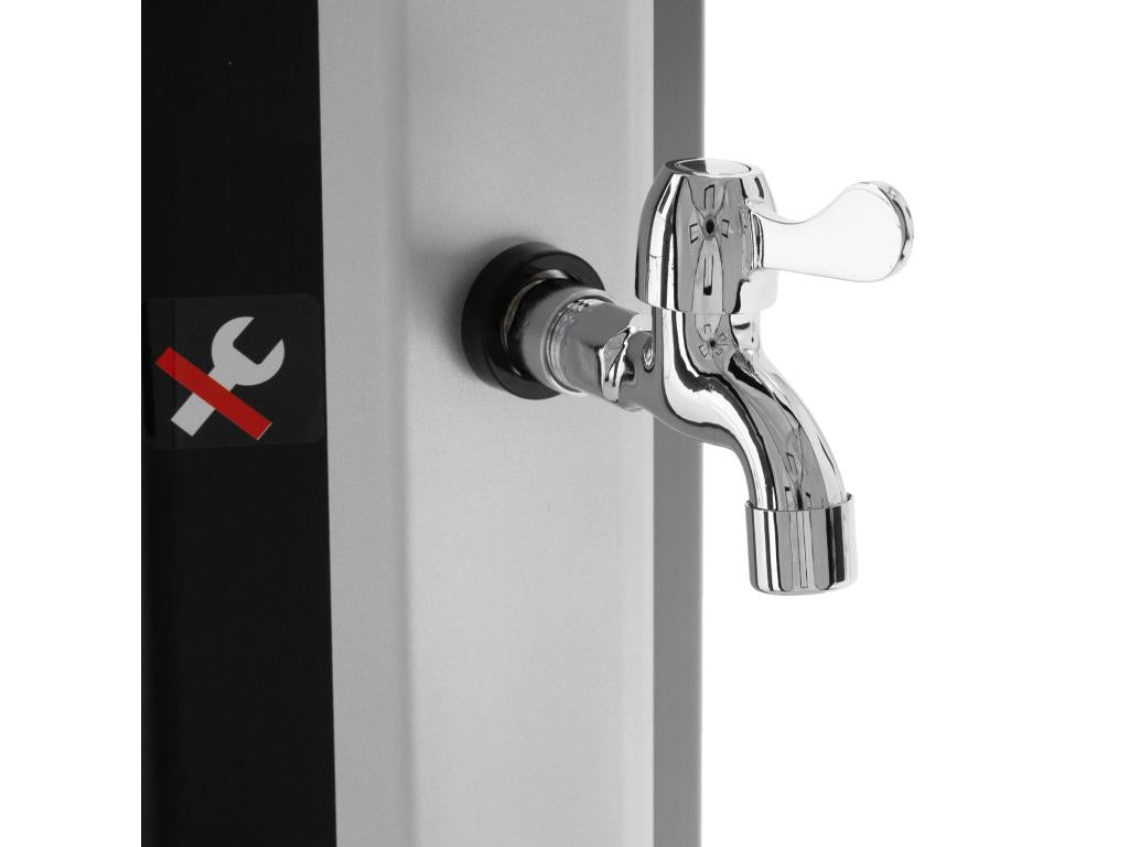 Outdoor solar shower, 35 litres, black/silver, tap, water connection, foot, FCZE58878