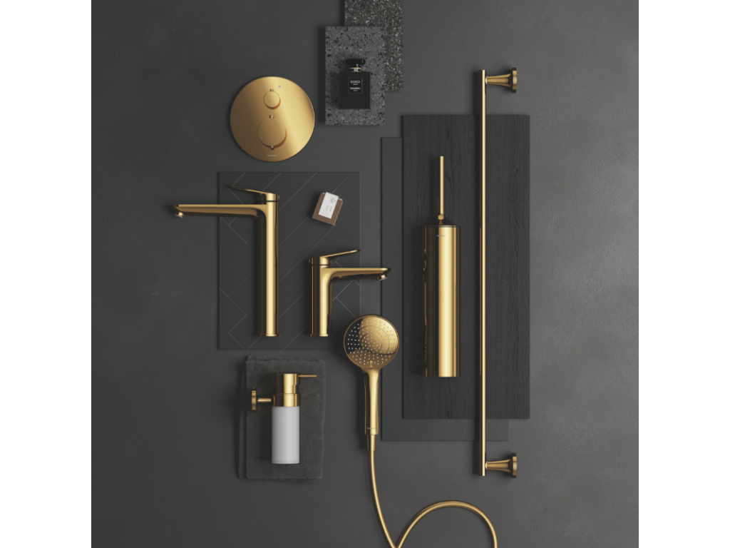 Dormeva S polished gold basin mixer tap without waste NSMC43367