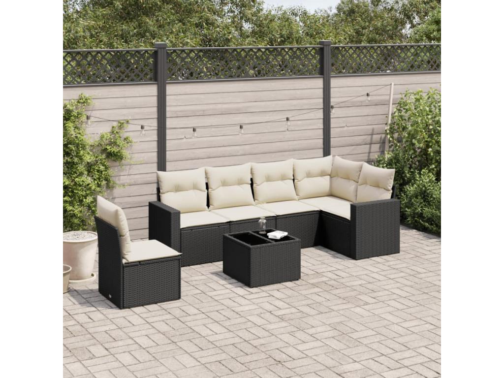 7-piece garden furniture set with cushions, black resin wicker TWEA37205